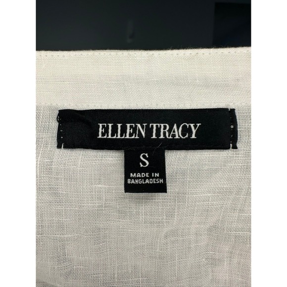 Ellen Tracy Linen Shirt Dress/Top Womens Small Roll Tab Sleeve Chalk White NWT - Picture 3 of 6